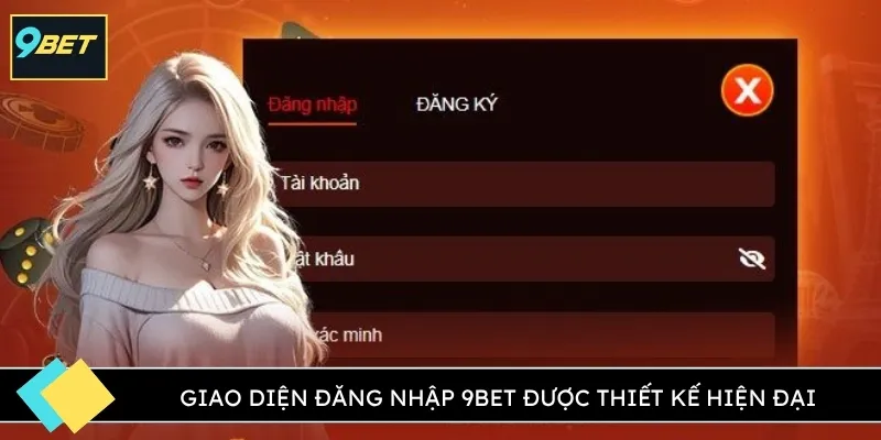 Giao diện đăng nhập 9BET được thiết kế hiện đại
